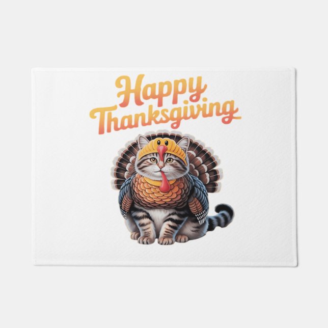 Happy Thanksgiving Cat Turkey Day Fall Classic T-S Doormat (Front)