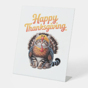 Happy Thanksgiving Cat Turkey Day Fall Classic T-S Pedestal Sign