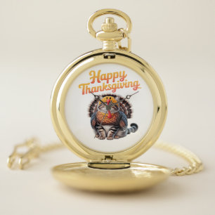 Happy Thanksgiving Cat Turkey Day Fall Classic T-S Pocket Watch