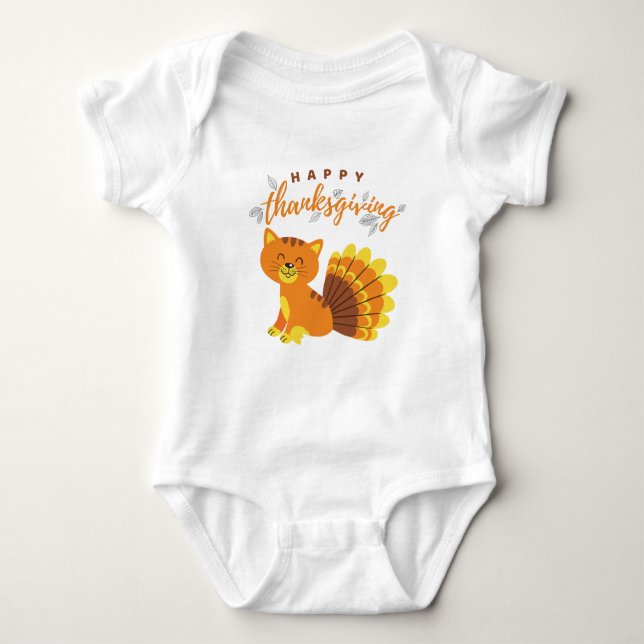 Happy Thanksgiving Cat Turkey for Baby Grandchild Bodysuit (Front)