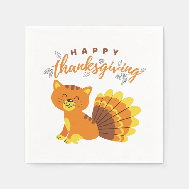 Happy Thanksgiving Cat Turkey Paper Napkins (Front)