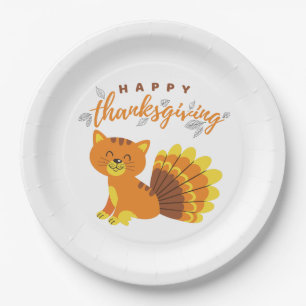 Happy Thanksgiving Cat Turkey Paper Plates