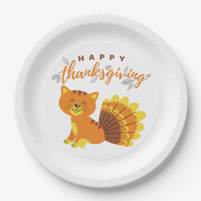 Happy Thanksgiving Cat Turkey Paper Plates (Front)