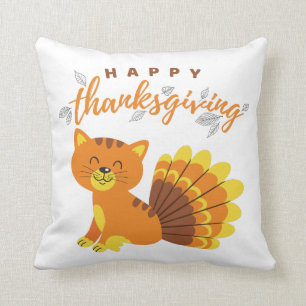 Happy Thanksgiving Cat Turkey Throw Pillow