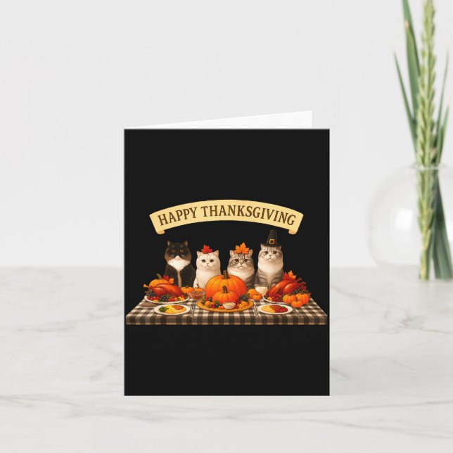Happy Thanksgiving Cats Dinner Feast Fall Men Wome Card (Front)