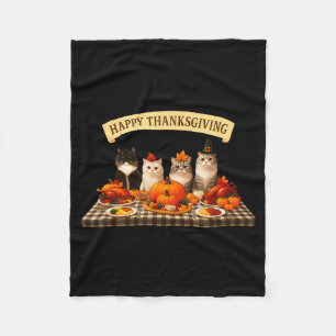 Happy Thanksgiving Cats Dinner Feast Fall Men Wome Fleece Blanket