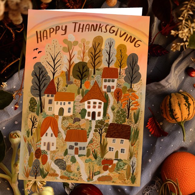 Happy Thanksgiving Charming Autumn Village Fall  Card (Happy Thanksgiving Charming Autumn Village Fall Card
)
