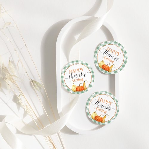 Happy Thanksgiving Checkered Tablecloth Pumpkins Favor Tags