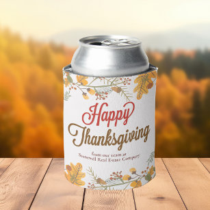 Happy Thanksgiving Chic Fall Leaves Company Party Can Cooler