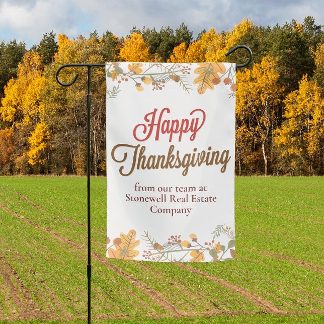 Happy Thanksgiving Chic Fall Leaves Company Party Garden Flag (Creator Uploaded)