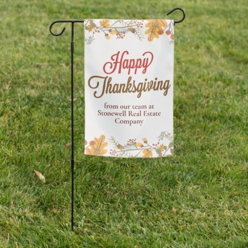 Happy Thanksgiving Chic Fall Leaves Company Party Garden Flag