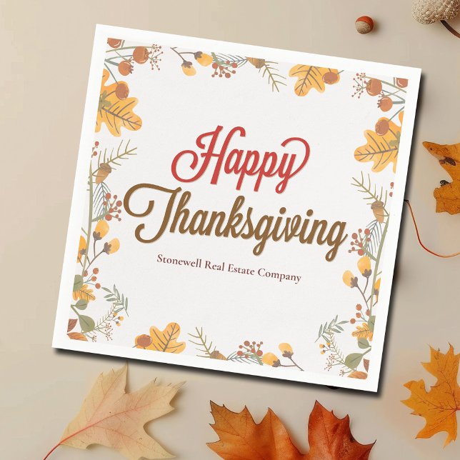 Happy Thanksgiving Chic Fall Leaves Company Party Napkins (Creator Uploaded)