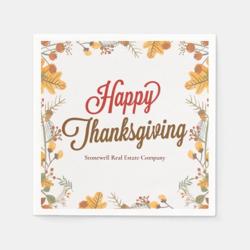 Happy Thanksgiving Chic Fall Leaves Company Party Napkins
