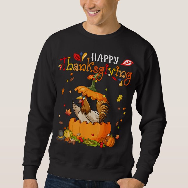 Happy Thanksgiving Chicken Inside Pumpkin Matching Sweatshirt (Front)