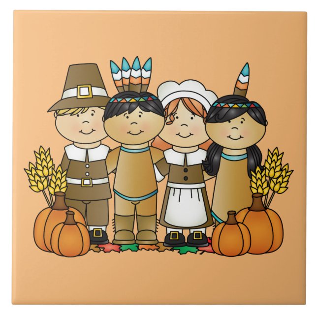 Happy Thanksgiving Children Ceramic Tile (Front)