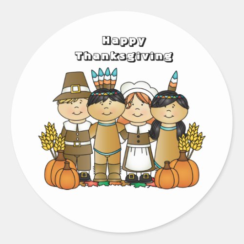 Happy Thanksgiving Children Classic Round Sticker