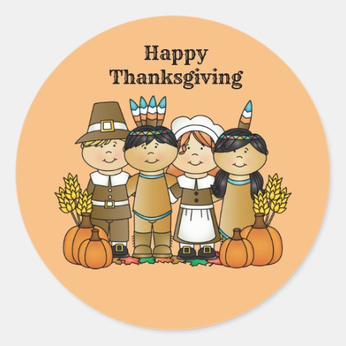 Happy Thanksgiving Children Classic Round Sticker