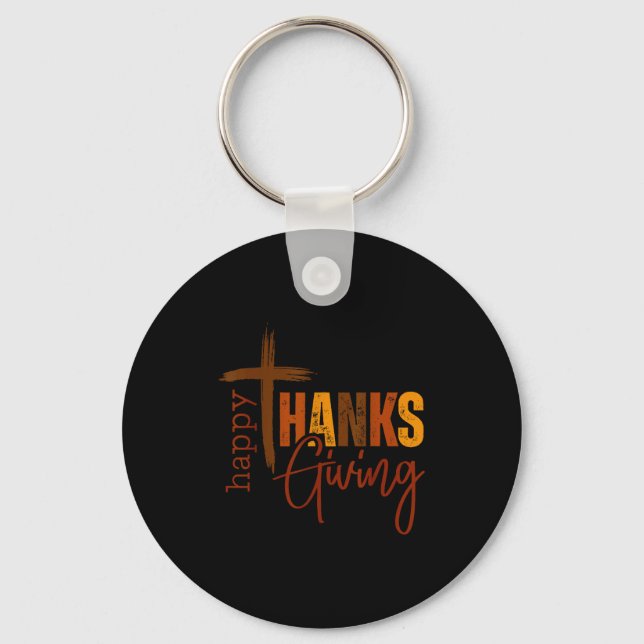 Happy Thanksgiving Christian Cross Turkey Pumpkin  Keychain (Front)
