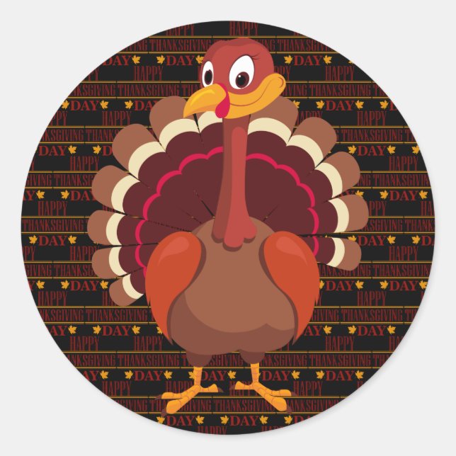 Happy Thanksgiving Classic Round Sticker (Front)