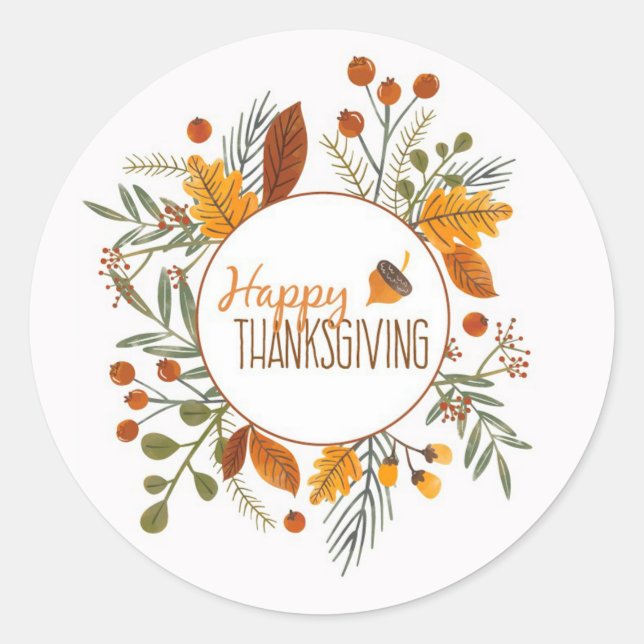 Happy Thanksgiving Classic Round Sticker (Front)