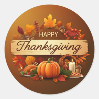 Happy Thanksgiving Classic Round Sticker