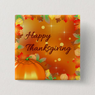 Happy Thanksgiving Colorful Autumn Leaves Button