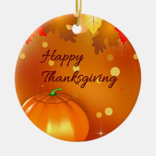 Happy Thanksgiving Colorful Autumn Leaves Ceramic Ornament