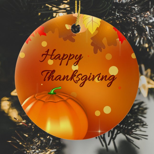 Happy Thanksgiving Colorful Autumn Leaves Ceramic Ornament (Creator Uploaded)