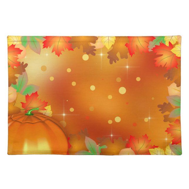 Happy Thanksgiving Colorful Autumn Leaves Cloth Placemat (Front)