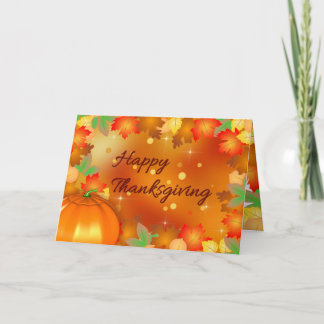 Happy Thanksgiving Colorful Autumn Leaves Holiday Card