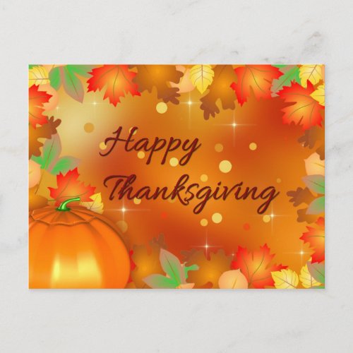 Happy Thanksgiving Colorful Autumn Leaves Holiday Postcard