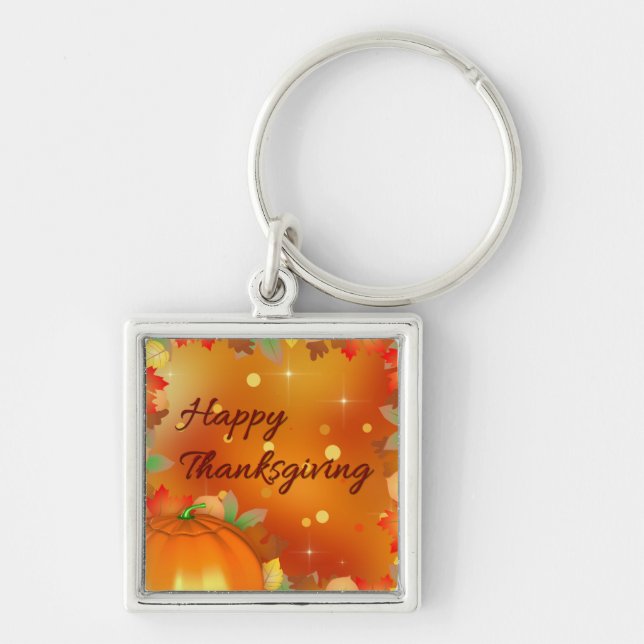 Happy Thanksgiving Colorful Autumn Leaves Keychain (Front)