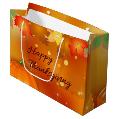 Happy Thanksgiving Colorful Autumn Leaves Large Gift Bag
