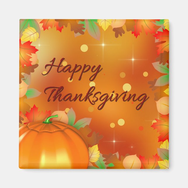 Happy Thanksgiving Colorful Autumn Leaves Magnet (Front)