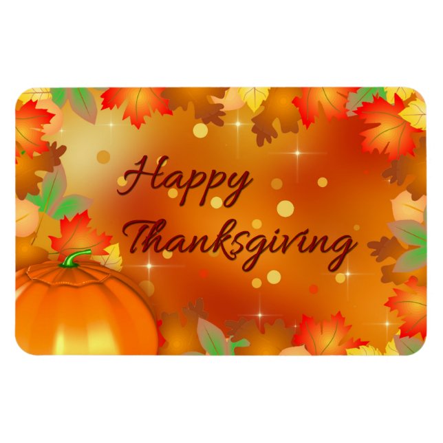 Happy Thanksgiving Colorful Autumn Leaves Magnet (Horizontal)