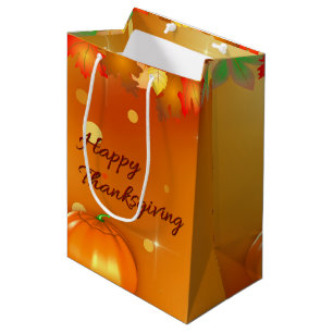 Happy Thanksgiving Colorful Autumn Leaves Medium Gift Bag