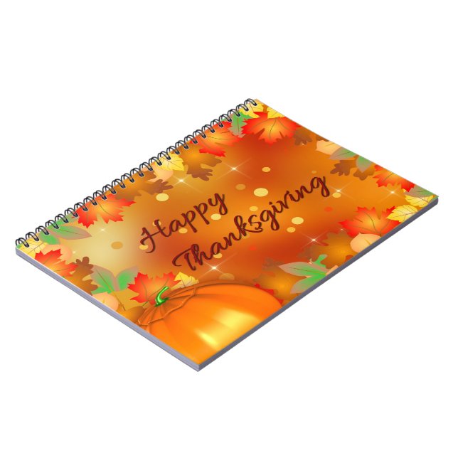 Happy Thanksgiving Colorful Autumn Leaves Notebook (Left Side)