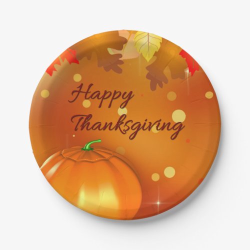 Happy Thanksgiving Colorful Autumn Leaves Paper Plates