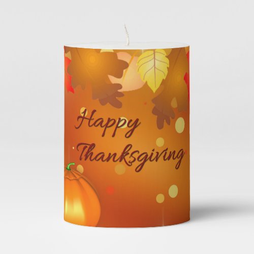 Happy Thanksgiving Colorful Autumn Leaves Pillar Candle