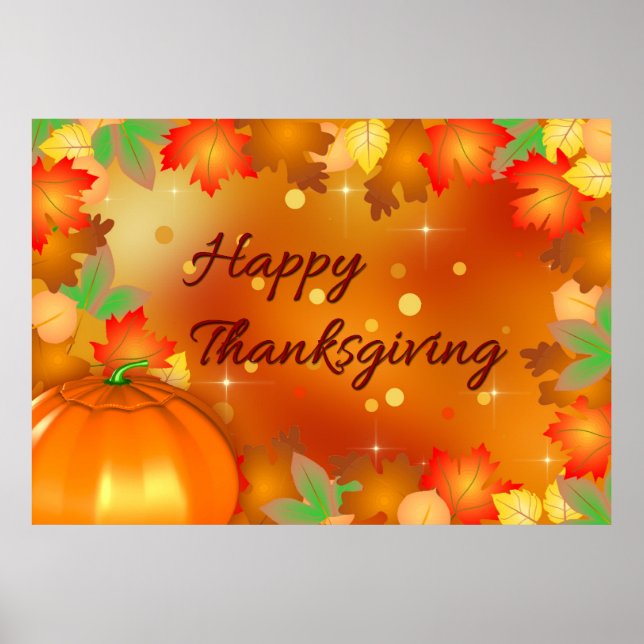 Happy Thanksgiving Colorful Autumn Leaves Poster (Front)