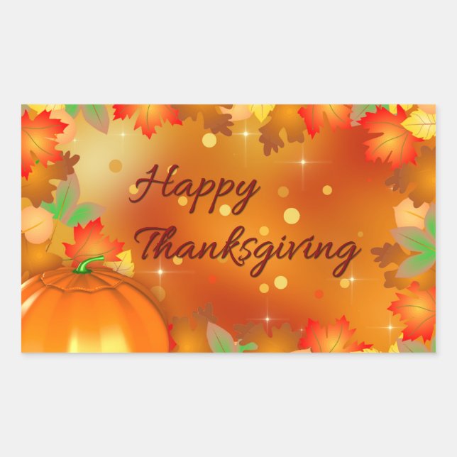 Happy Thanksgiving Colorful Autumn Leaves Rectangular Sticker (Front)