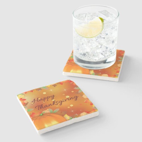Happy Thanksgiving Colorful Autumn Leaves Stone Coaster