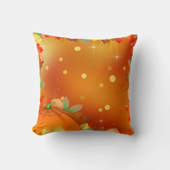 Happy Thanksgiving Colorful Autumn Leaves Throw Pillow (Front)