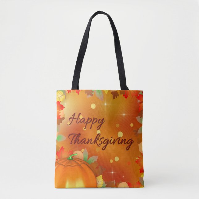 Happy Thanksgiving Colorful Autumn Leaves Tote Bag (Front)