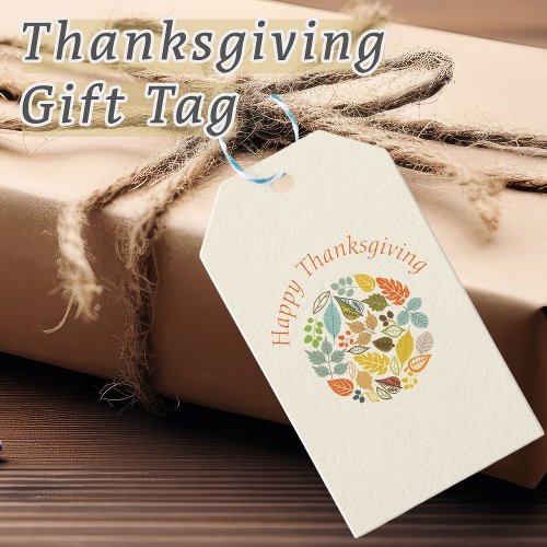 Happy Thanksgiving Colorful Fall Leaves Gift Tags