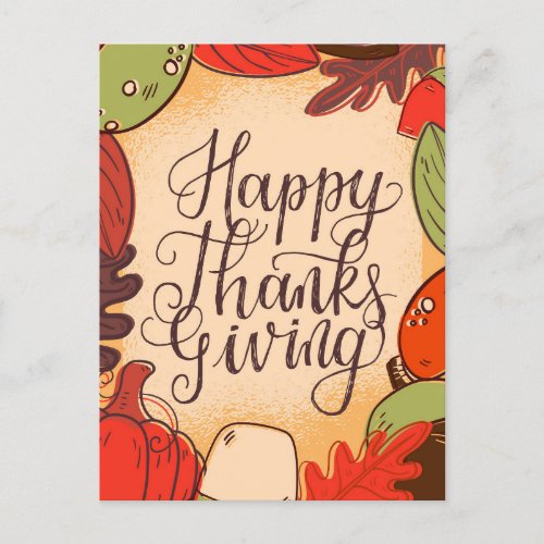 Happy Thanksgiving Colorful Foliage Holiday Postcard