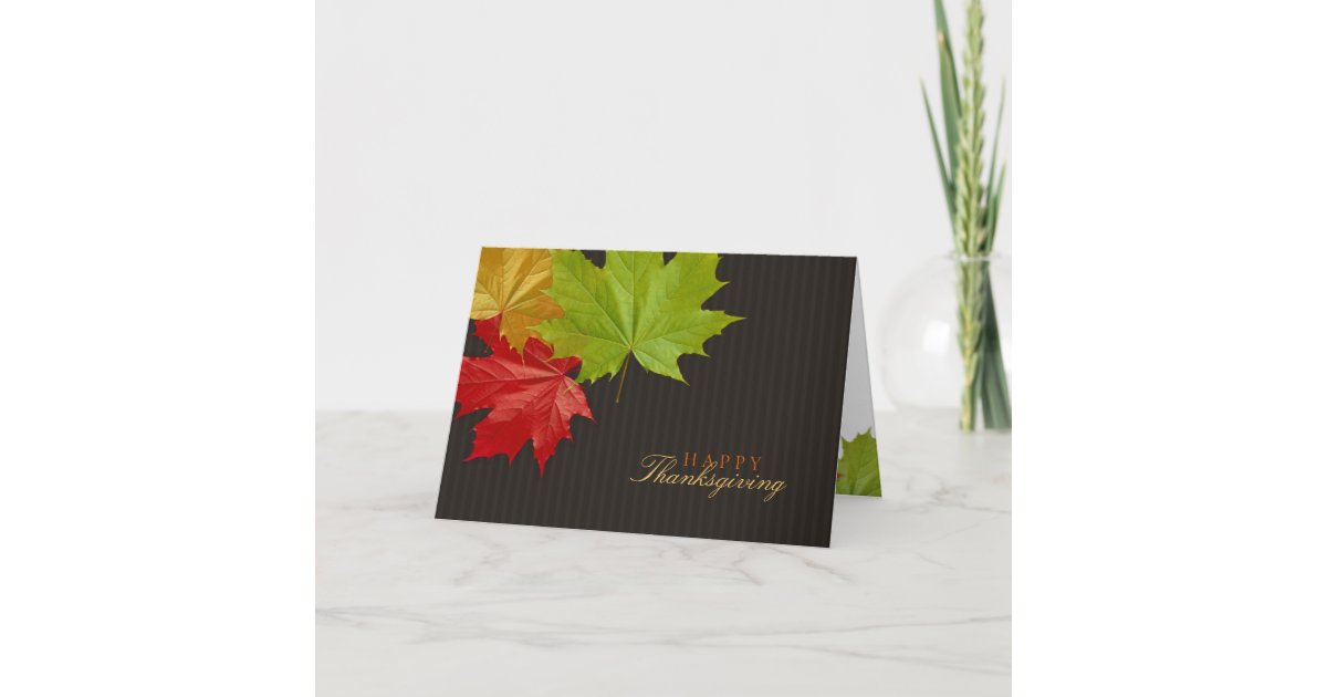 Happy Thanksgiving Colorful Maple Leaves card | Zazzle