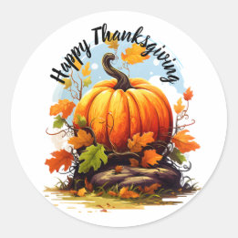 Happy Thanksgiving colorful pumpkin Classic Round Sticker