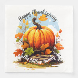Happy Thanksgiving colorful pumpkin editable Paper Dinner Napkins