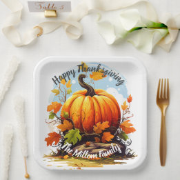 Happy Thanksgiving colorful pumpkin editable Paper Plates
